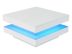 Mesa De Centro|Merax Mesa de centro quadrada - 70 x 70 x 36 cm - com LEDs de 16 cores - aglomerado - Branco