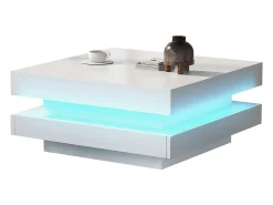 Mesa De Centro|Merax Mesa de centro quadrada - 70 x 70 x 36 cm - com LEDs de 16 cores - aglomerado - Branco