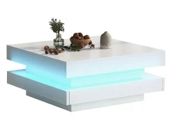 Mesa De Centro|Merax Mesa de centro quadrada - 70 x 70 x 36 cm - com LEDs de 16 cores - aglomerado - Branco