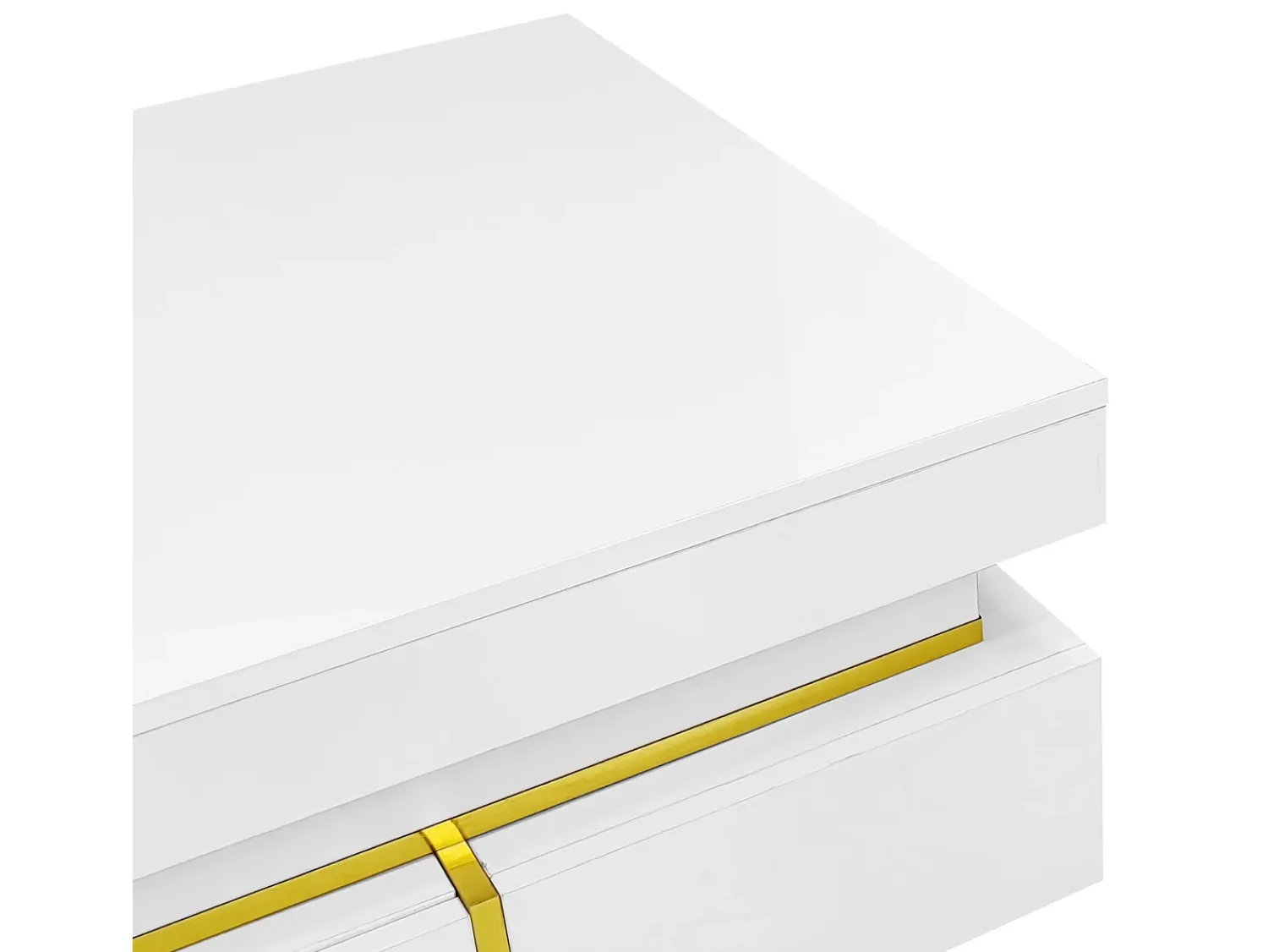 Hot Mesa de centro quadrada - Mesa de centro branca com 2 gavetas - Acabamento dourado - para sala de estar e escritório Branco