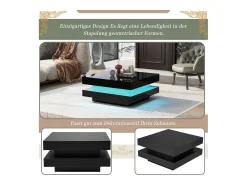 Mesa De Centro*Merax Mesa de centro quadrada - 70 x 70 x 36 cm - com LEDs de 16 cores - aglomerado - Preto