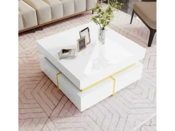 Mesa De Centro*Merax Mesa de centro quadrada alto brilho com 2 gavetas - Aglomerado - Cor branca Branco