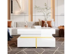 Mesa De Centro*Merax Mesa de centro quadrada alto brilho com 2 gavetas - Aglomerado - Cor branca Branco