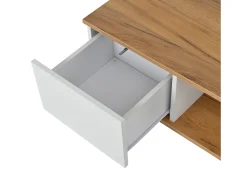Hauss Spole Mesa de centro quadrada branca e nogueira com 3 gavetas, acabamento em madeira 70 x 70 x 31,5 cm^ Mesa De Centro