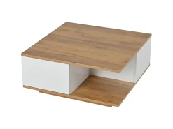 Hauss Spole Mesa de centro quadrada branca e nogueira com 3 gavetas, acabamento em madeira 70 x 70 x 31,5 cm^ Mesa De Centro