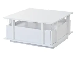 Mesa De Centro|ModernLuxe Mesa de centro quadrada brilhante 70x70x35 cm - con 2 gavetas - iluminação LED e prateleira de acrílico - painéis de partículas - Branco