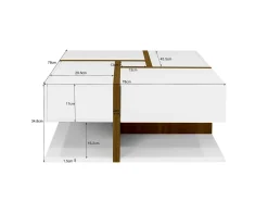 Mesa de centro quadrada branca com quatro gavetas, mesa de sala de estar com espaço de armazenamento^ Mesa De Centro