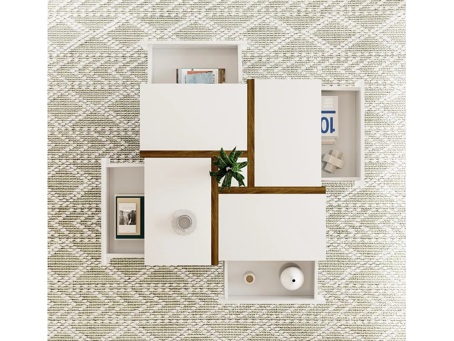 Mesa De Centro|Merax Mesa de centro quadrada com 4 gavetas - 78 x 78 x 34,8 cm - Aglomerado - brilhante Branco