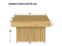 Mesa De Centro* Mesa de centro quadrada com design de listras gravadas - para sala de estar - Cor da madeira - 79 x 79 x 46 cm Natural claro