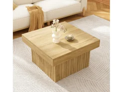 Mesa De Centro* Mesa de centro quadrada com design de listras gravadas - para sala de estar - Cor da madeira - 79 x 79 x 46 cm Natural claro