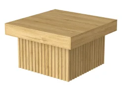 Mesa De Centro* Mesa de centro quadrada com design de listras gravadas - para sala de estar - Cor da madeira - 79 x 79 x 46 cm Natural claro
