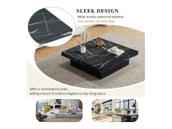 Mesa de centro quadrada, com efeito mármore, tampo deslizante e gavetas, para sala de estar, 90 x 90 x 25 cm, preta.^ Mesa De Centro