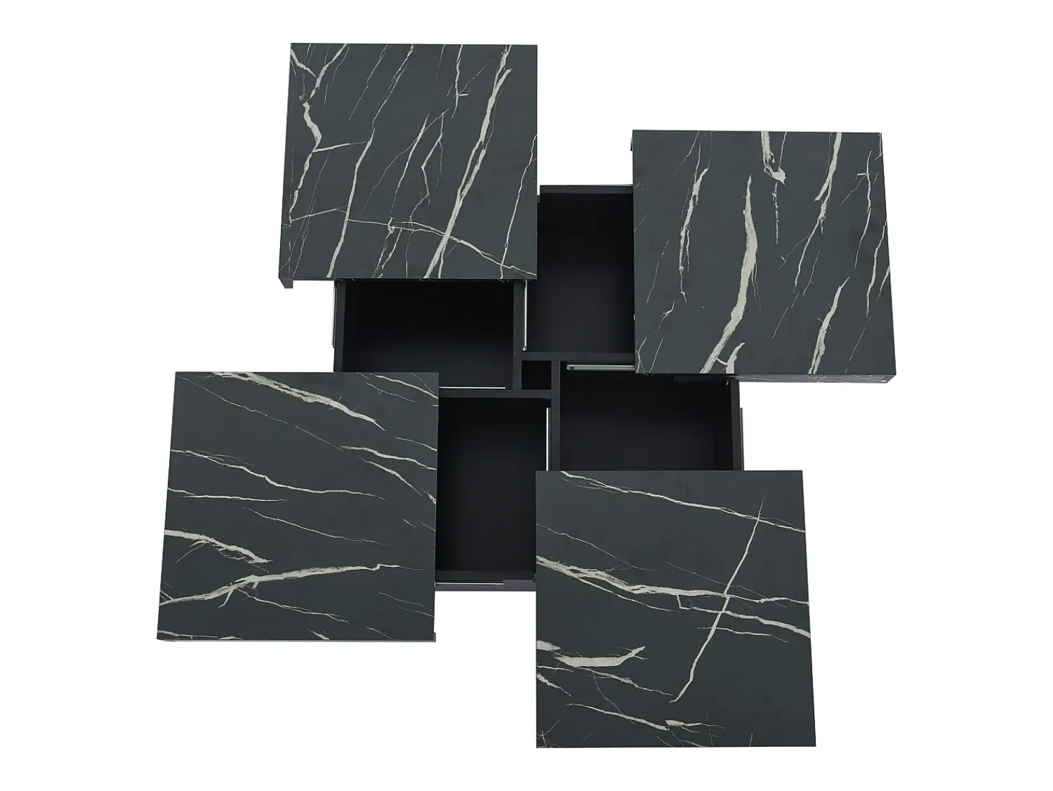 Mesa de centro quadrada, com efeito mármore, tampo deslizante e gavetas, para sala de estar, 90 x 90 x 25 cm, preta.^ Mesa De Centro