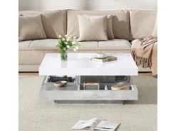 Mesa De Centro*Merax Mesa de centro quadrada com 4 compartimentos e tampo giratório - 70 x 70 x 36 cm - Aglomerado - Branco