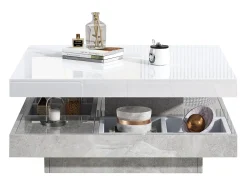 Mesa De Centro*Merax Mesa de centro quadrada com 4 compartimentos e tampo giratório - 70 x 70 x 36 cm - Aglomerado - Branco