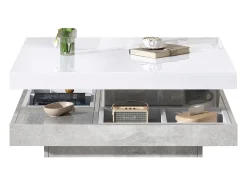 Mesa De Centro*Merax Mesa de centro quadrada com 4 compartimentos e tampo giratório - 70 x 70 x 36 cm - Aglomerado - Branco