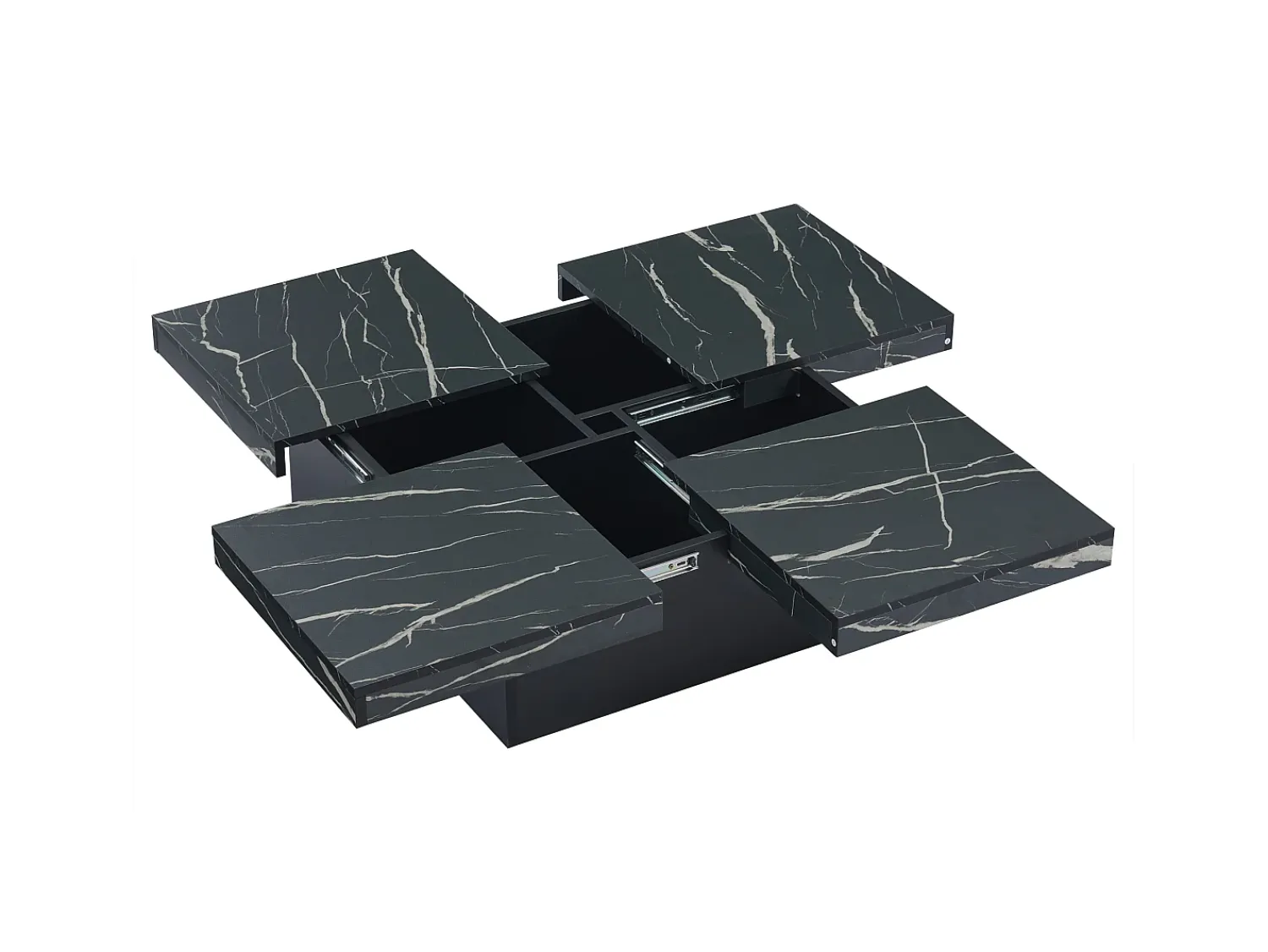 Mesa De Centro*Hauss Spole Mesa de centro quadrada com acabamento em folheado de mármore , tampo modular com 4 secções e gavetas integradas. Preto