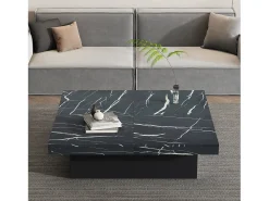 Mesa De Centro*Hauss Spole Mesa de centro quadrada com acabamento em folheado de mármore , tampo modular com 4 secções e gavetas integradas. Preto