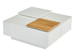 Outlet Hauss Spole Mesa de centro quadrada com 4 gavetas - Tampo deslizante pequeno - Acabamento brilhante - Branco