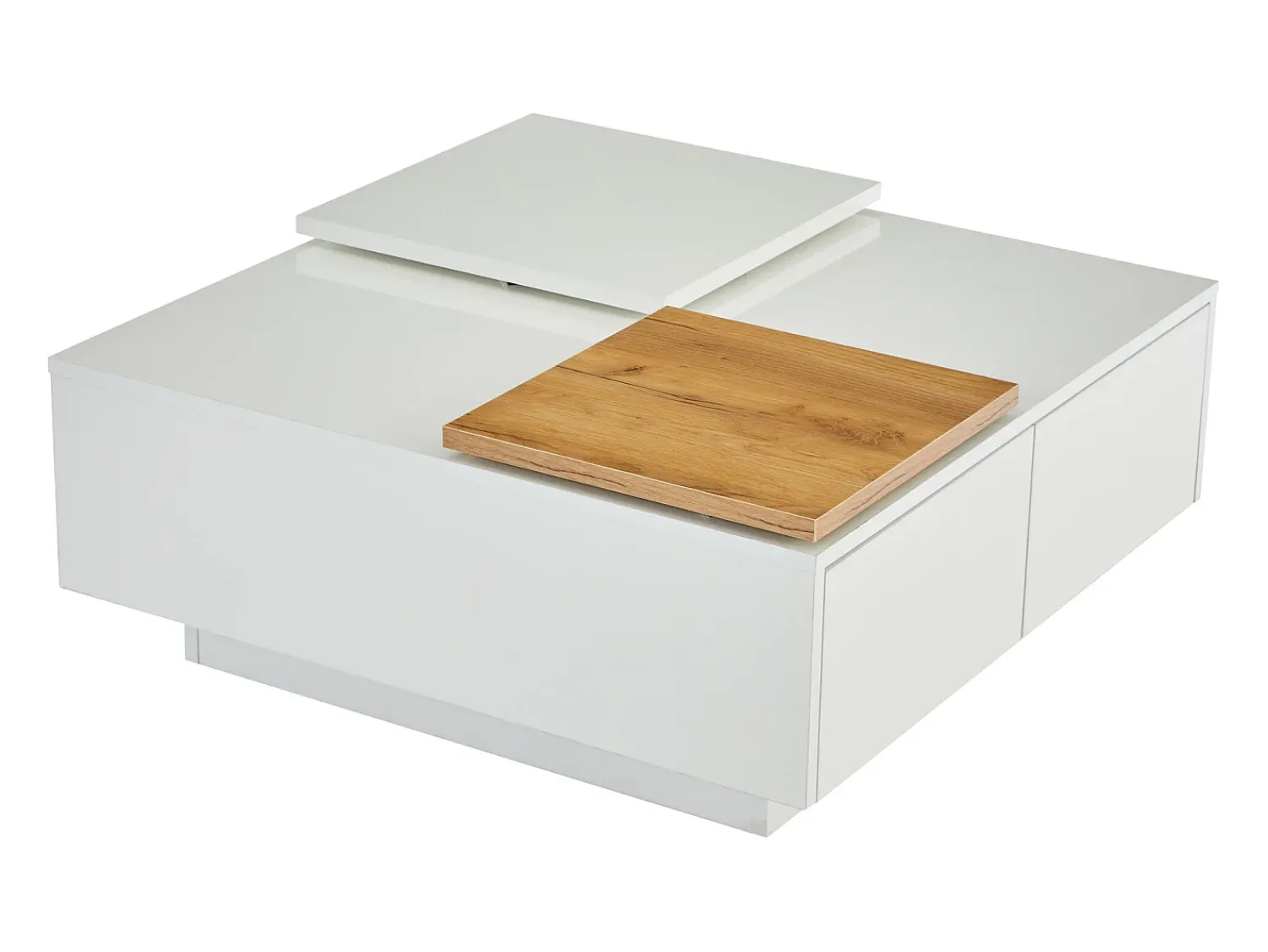 Outlet Hauss Spole Mesa de centro quadrada com 4 gavetas - Tampo deslizante pequeno - Acabamento brilhante - Branco
