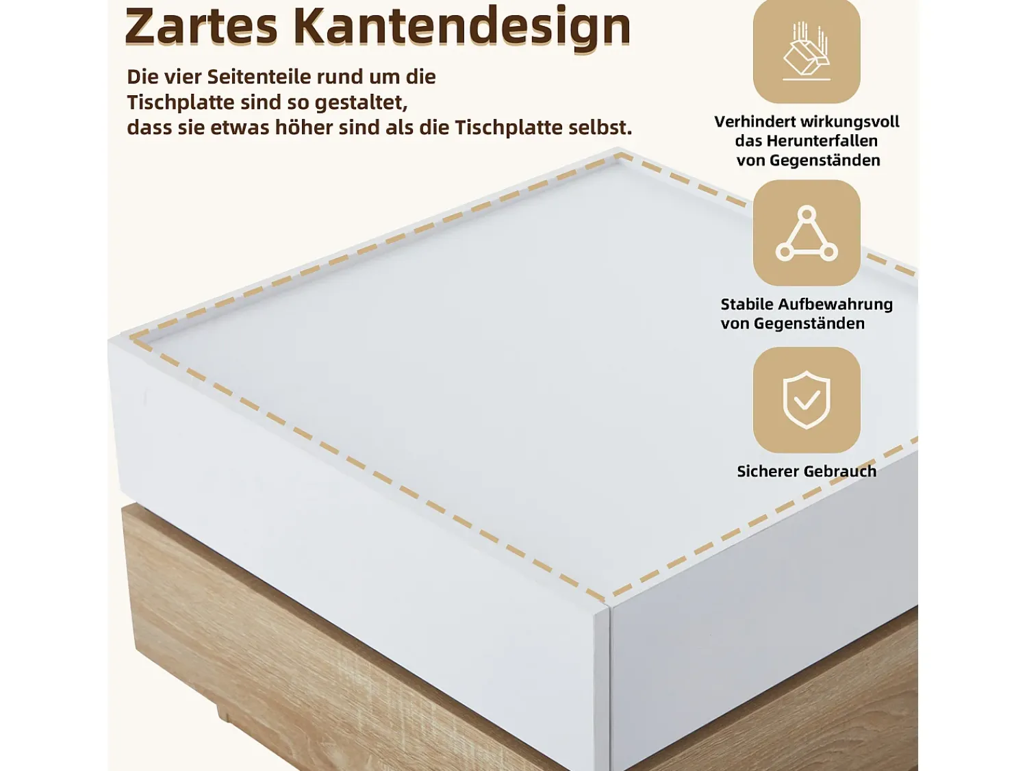 Mesa De Centro*Merax Mesa de centro quadrada com tampo giratório 360° - 60 x 60 x 38 cm - Aglomerado - + Nogueira natural Branco