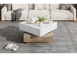Mesa De Centro*Merax Mesa de centro quadrada com tampo giratório 360° - 60 x 60 x 38 cm - Aglomerado - + Nogueira natural Branco