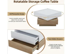 Mesa De Centro*Merax Mesa de centro quadrada com tampo giratório 360° - 60 x 60 x 38 cm - Aglomerado - + Nogueira natural Branco