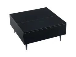 Hauss Spole Mesa de centro quadrada com tampo elevatório, 1 gaveta e compartimentos ocultos, LED incluído, preta^ Mesa De Centro