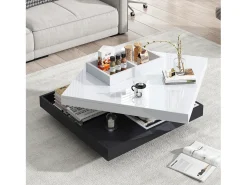 Hot Mesa de centro quadrada com rotação de 360 graus e compartimento de armazenamento, preta e branca. Preto