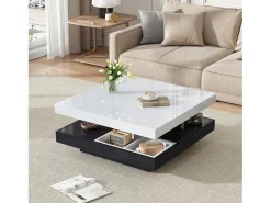 Hot Mesa de centro quadrada com rotação de 360 graus e compartimento de armazenamento, preta e branca. Preto