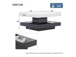 Hot Mesa de centro quadrada com rotação de 360 graus e compartimento de armazenamento, preta e branca. Preto