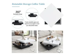 Hot Mesa de centro quadrada com rotação de 360 graus e compartimento de armazenamento, preta e branca. Preto