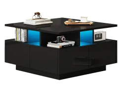 New Hauss Spole Mesa de centro quadrada com 4 gavetas e iluminação LED - Acabamento em brilhante Preto