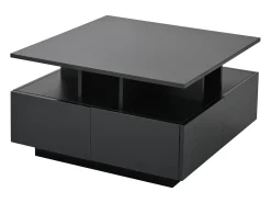 New Hauss Spole Mesa de centro quadrada com 4 gavetas e iluminação LED - Acabamento em brilhante Preto