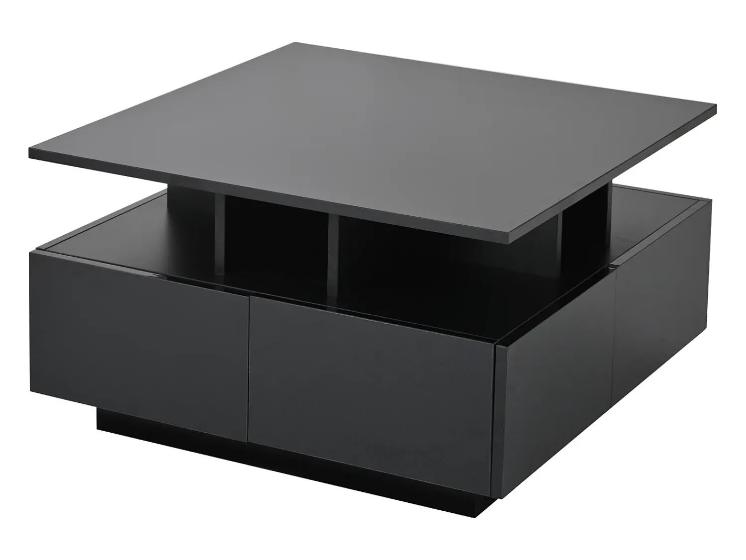New Hauss Spole Mesa de centro quadrada com 4 gavetas e iluminação LED - Acabamento em brilhante Preto