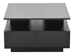 New Hauss Spole Mesa de centro quadrada com 4 gavetas e iluminação LED - Acabamento em brilhante Preto