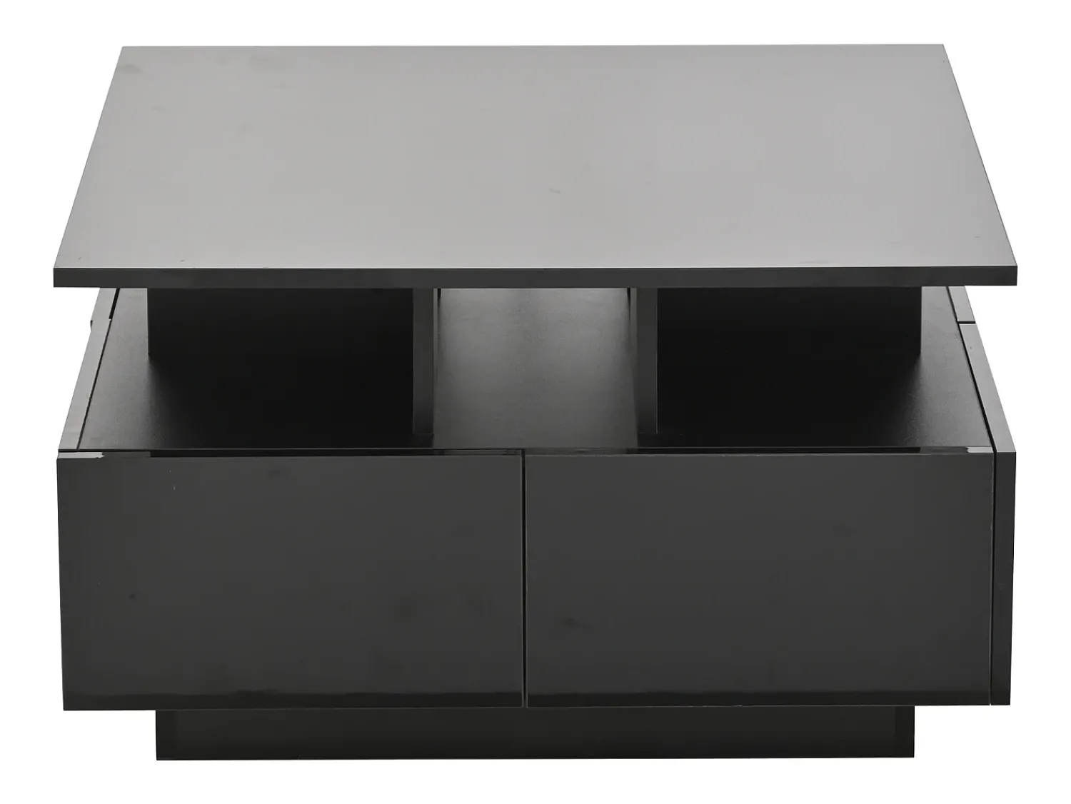 New Hauss Spole Mesa de centro quadrada com 4 gavetas e iluminação LED - Acabamento em brilhante Preto