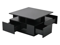 New Hauss Spole Mesa de centro quadrada com 4 gavetas e iluminação LED - Acabamento em brilhante Preto