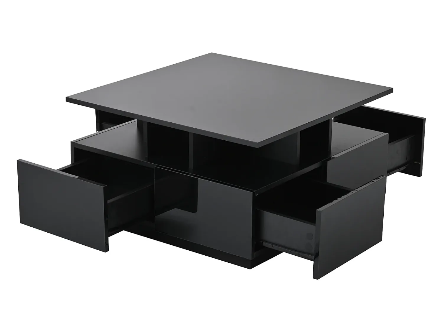 New Hauss Spole Mesa de centro quadrada com 4 gavetas e iluminação LED - Acabamento em brilhante Preto