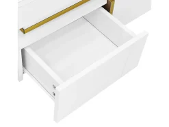 Mesa De Centro|Hauss Spole Mesa de centro quadrada com acabamento brilhante e 2 gavetas - Detalhes dourados - Branca Branco