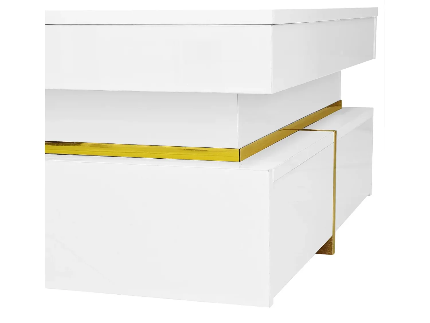 Mesa De Centro|Hauss Spole Mesa de centro quadrada com acabamento brilhante e 2 gavetas - Detalhes dourados - Branca Branco