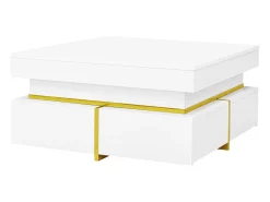 Mesa De Centro|Hauss Spole Mesa de centro quadrada com acabamento brilhante e 2 gavetas - Detalhes dourados - Branca Branco