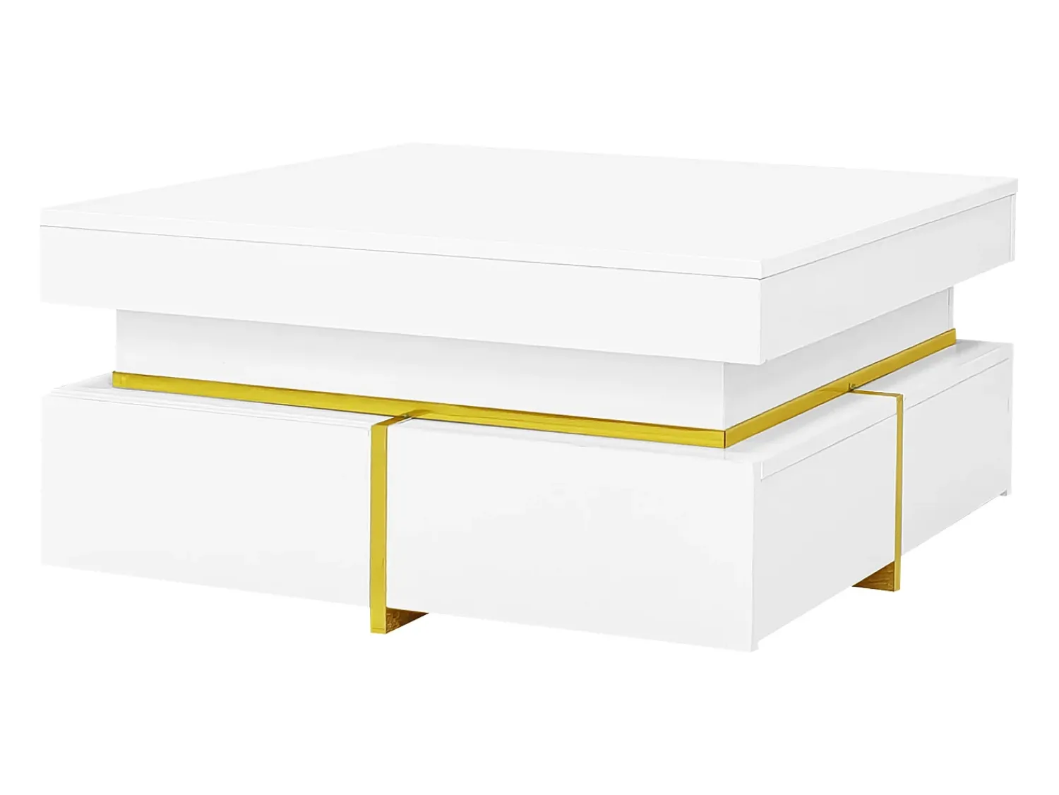 Mesa De Centro|Hauss Spole Mesa de centro quadrada com acabamento brilhante e 2 gavetas - Detalhes dourados - Branca Branco