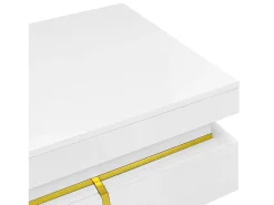 Mesa De Centro|Hauss Spole Mesa de centro quadrada com acabamento brilhante e 2 gavetas - Detalhes dourados - Branca Branco
