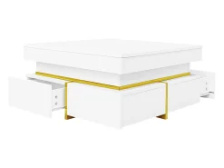 Mesa De Centro|Hauss Spole Mesa de centro quadrada com acabamento brilhante e 2 gavetas - Detalhes dourados - Branca Branco