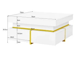 Mesa De Centro|Hauss Spole Mesa de centro quadrada com acabamento brilhante e 2 gavetas - Detalhes dourados - Branca Branco