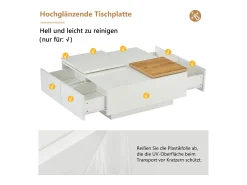 Mesa De Centro|Merax Mesa de centro quadrada com 4 gavetas e 2 bandejas deslizantes pequenas - 75 x 75 x 33,5 cm - Aglomerado - Branco
