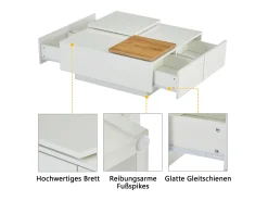 Mesa De Centro|Merax Mesa de centro quadrada com 4 gavetas e 2 bandejas deslizantes pequenas - 75 x 75 x 33,5 cm - Aglomerado - Branco