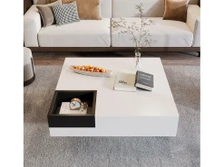 Hot ModernLuxe Mesa de centro quadrada com caixa de arrumação amovível - Luzes LED na parte inferior - Branco