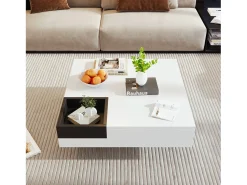 Mesa De Centro*Merax Mesa de centro quadrada com caixa de armazenamento removível - 72 x 72 x 30 cm - aglomerado - padrão mármore - Branco